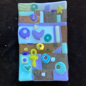 MermaidsTable “Blue “Fused Art Glass Handmade 9.5” x6”Art Rectangular Tray